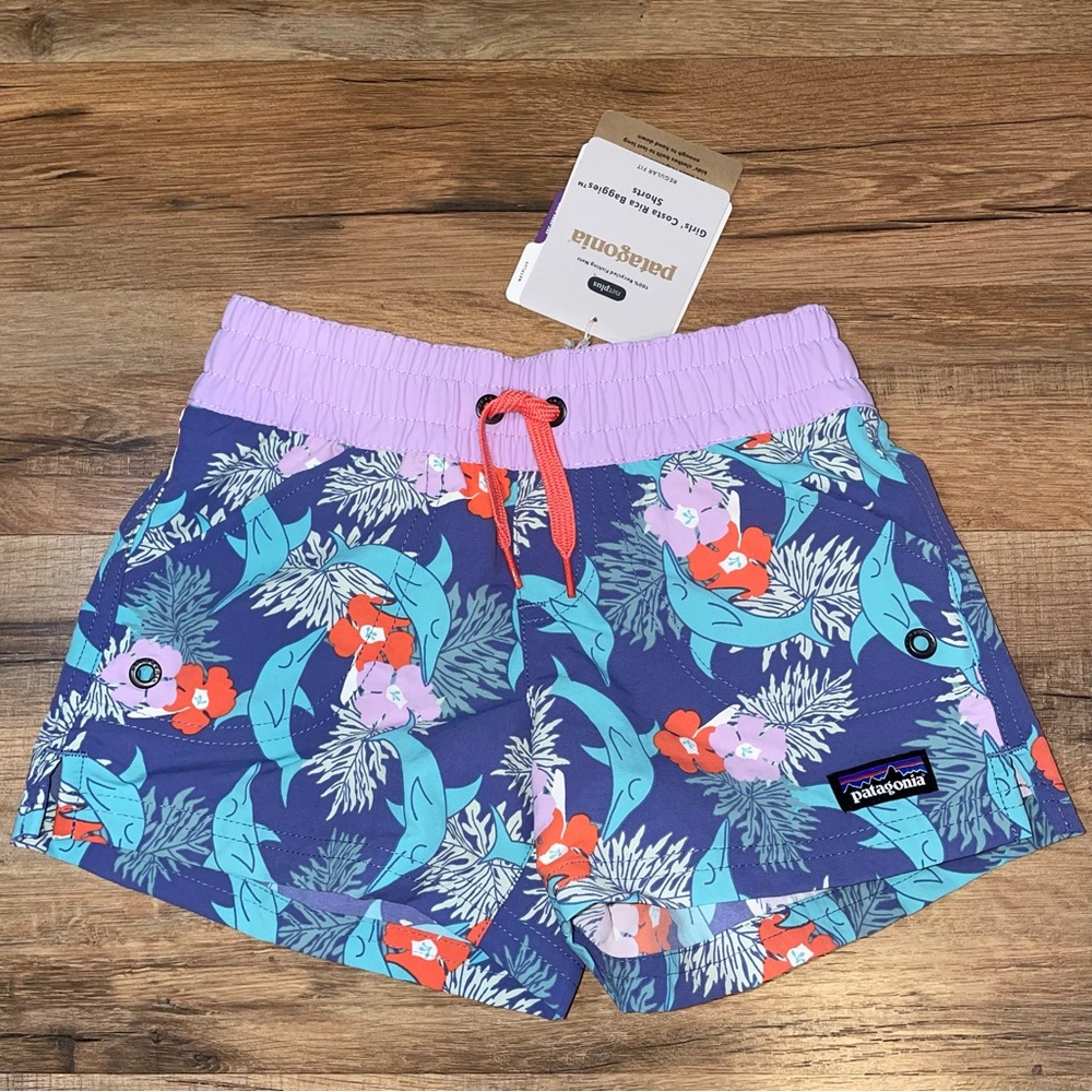 NWT Patagonia Girls Costa Rica Baggies Shorts Heart the Sea - Picture 1 of 9